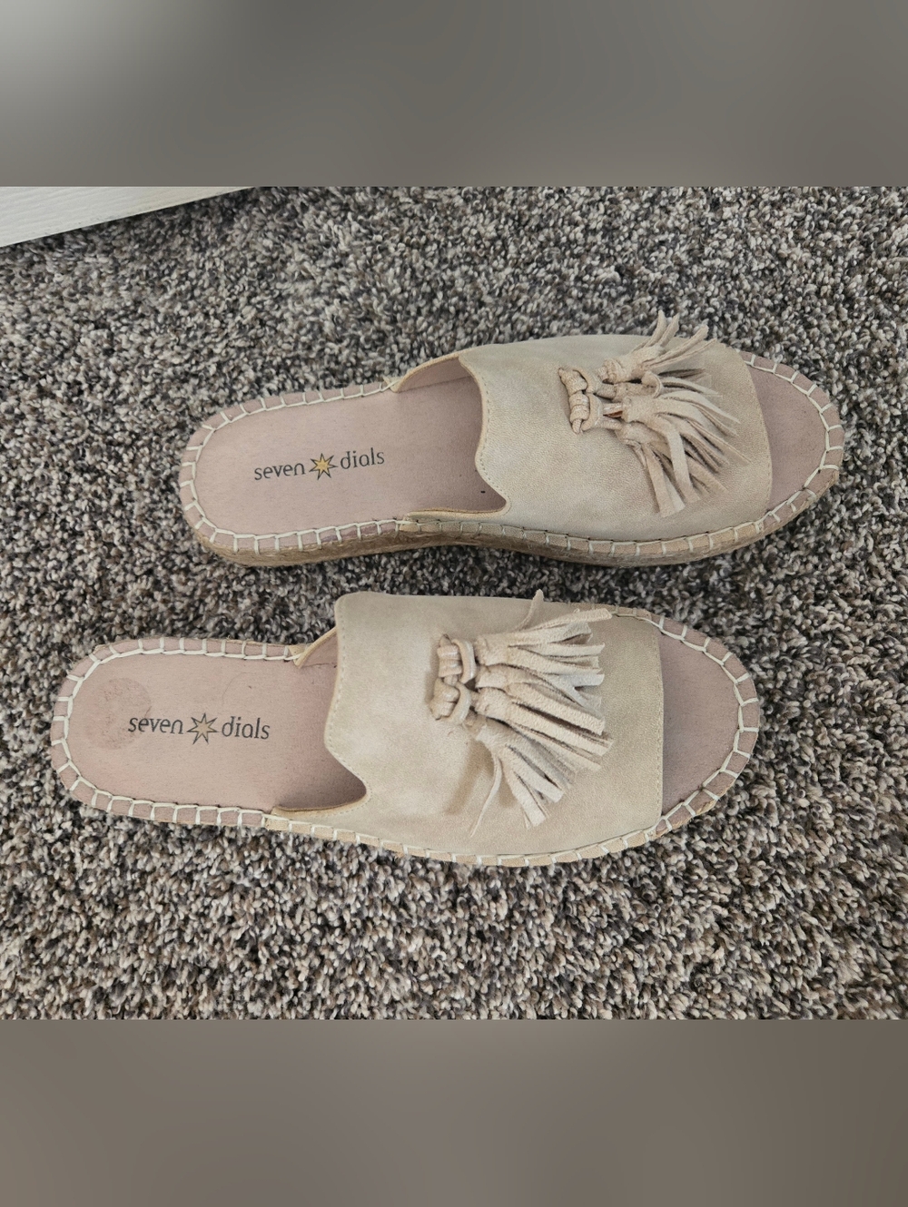 Seven Dials Beige Tassel Espadrille Mule Slides